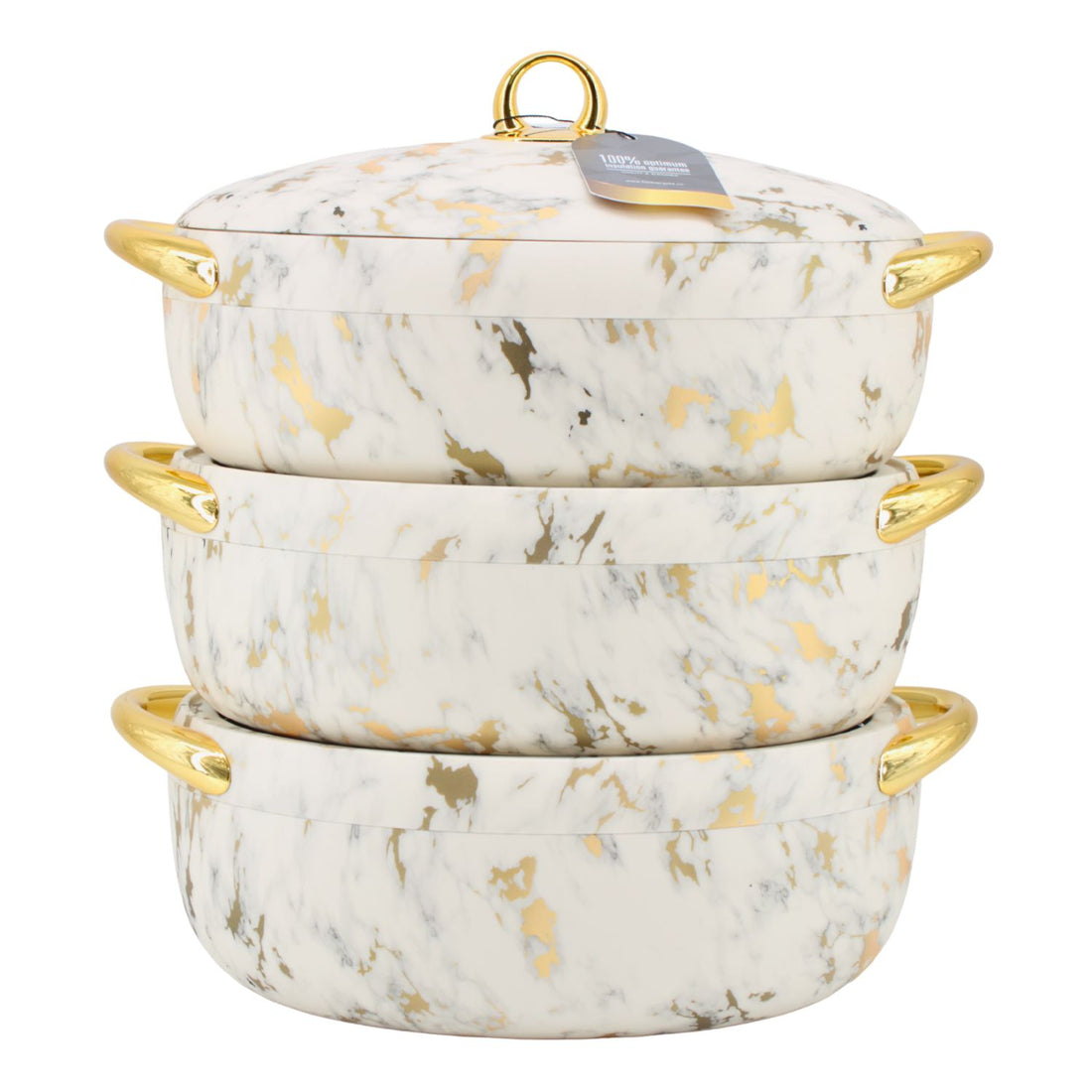 Premium Dining Insulated Casserole Set - 3 PCS Marble White & Gold with Magnetic-Lock (2.0L, 2.5L, 3.0L)