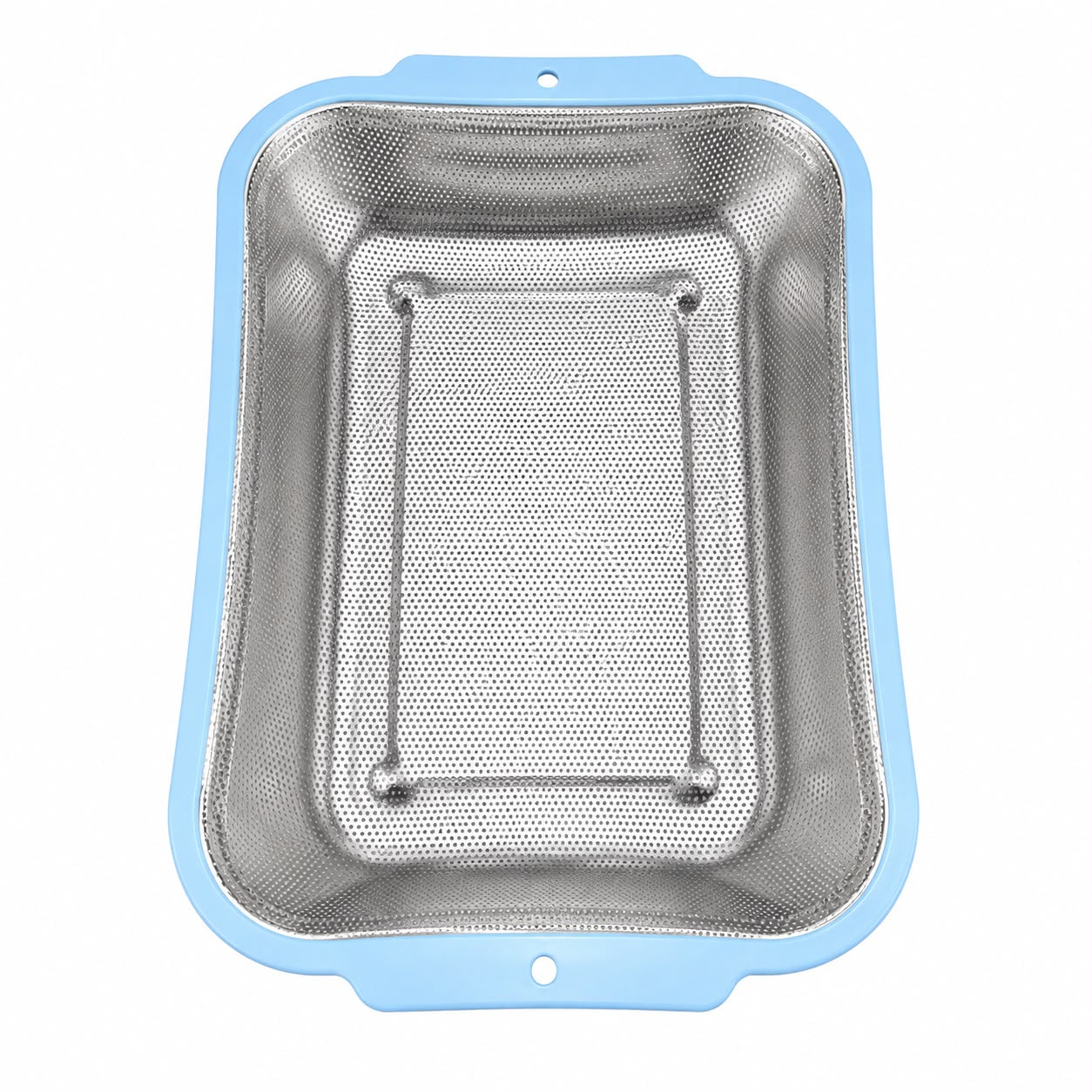 Rectangular Stainless Steel Kitchen Strainer Blue withFine Mesh Strainer and Handles