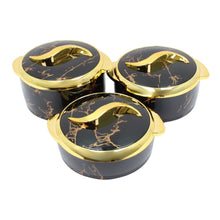 Luxury Black Marble Insulated Hot Pot Serving Bowls with Gold Accented Lid - Set of 3