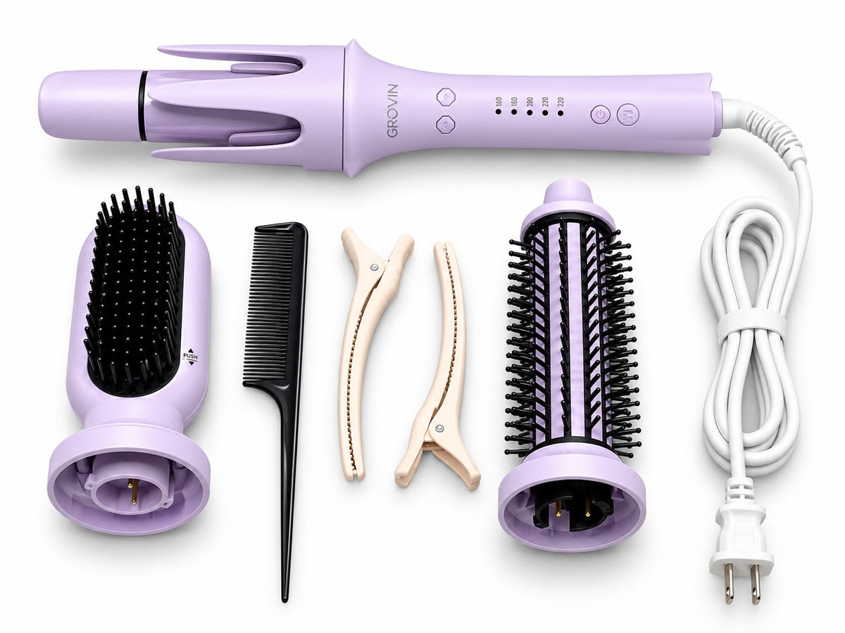 GROVIN 3-in-1 Automatic Hair Styling System – Curl, Wave & Straighten with Interchangeable Attachments