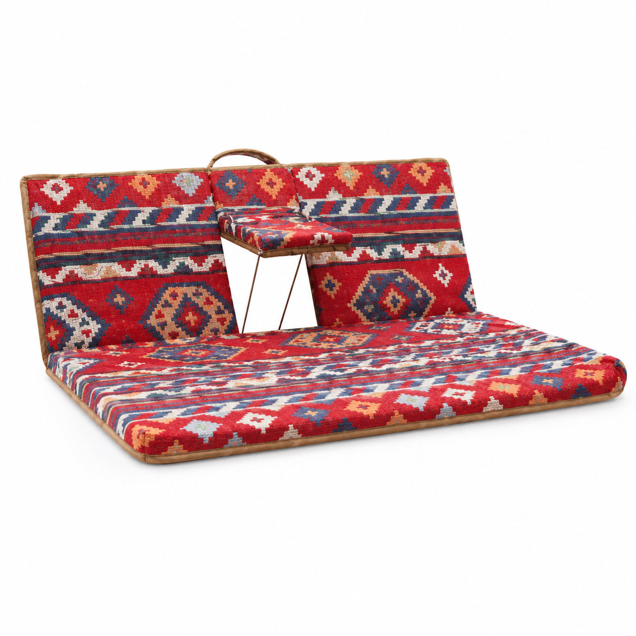 2-Person Foldable Arabian Majlis Floor Seat | Outdoor Cushion with Shared Center Armrest - Red