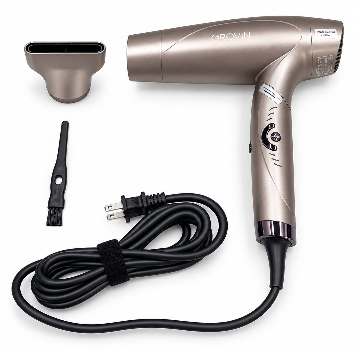 GROVIN Professional 2200W Brushless Hair Dryer with Concentrator Nozzle – 110V