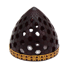 Honeycomb Pattern Incense Burner with Gold Inner Cup and Pierced Dome Lid - Dark Brown
