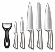 6-Piece Stainless Steel Kitchen Knife Set with 5 Assorted Knives & Y-Peeler – Silver & Black