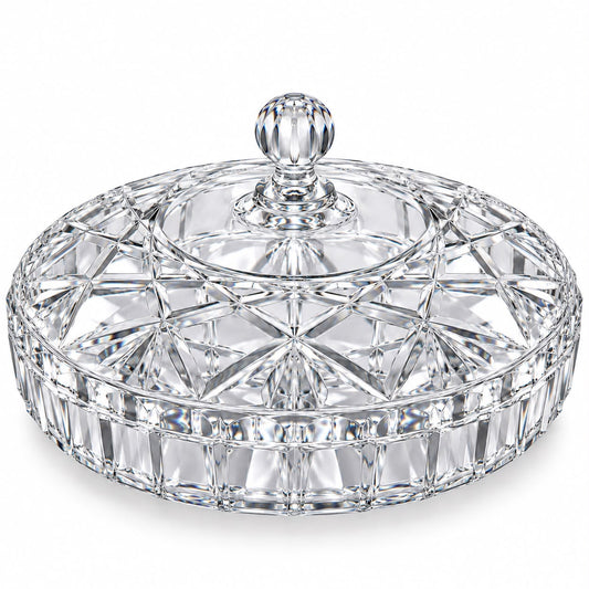 Premium Clear Crystal-Style Covered Serving Bowl with Lid – XL Candy, Dessert & Snack Bowl, 13.75"