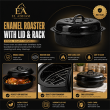 13" Oval Covered Roaster with Metal Grate - Black | Oven-Safe Non-Stick Bakeware