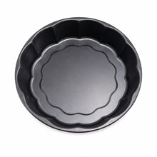 Round Fluted Cake & Baking Pan– Black Interior with Red Exterior, Decorative Scalloped Cake Mold L
