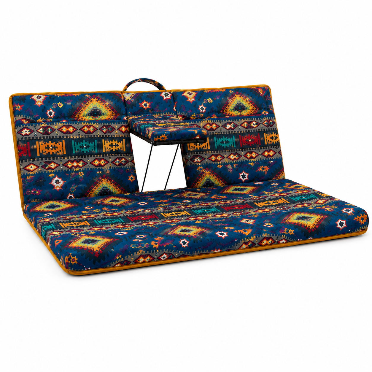 2-Person Foldable Arabian Majlis Floor Seat | Outdoor Cushion with Shared Center Armrest - Blue