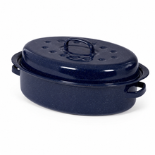 13" Oval Covered Roaster with Metal Grate - Navy Blue | Oven-Safe Non-Stick Bakeware