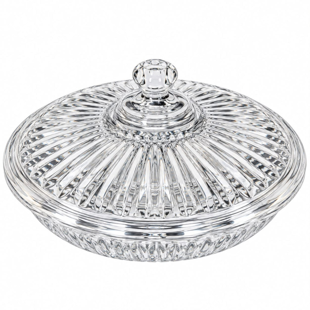 Large Clear Ribbed Candy & Dessert Serving Dish with Lid & Decorative Knob