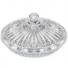 Large Clear Ribbed Candy & Dessert Serving Dish with Lid & Decorative Knob