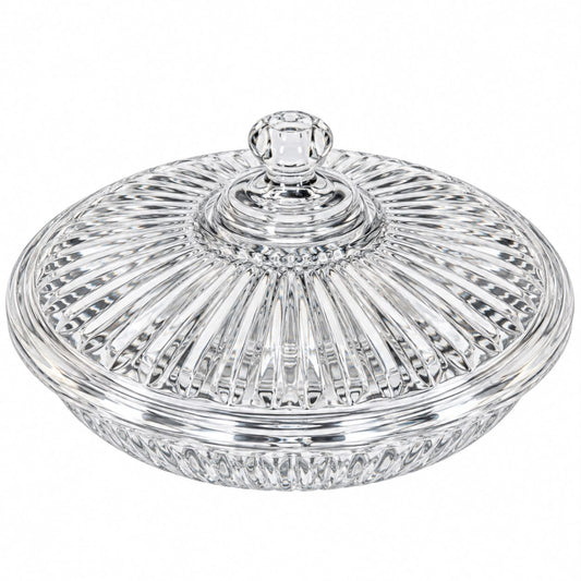 Large Clear Ribbed Candy & Dessert Serving Dish with Lid & Decorative Knob