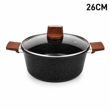 Marble Coated 26CM Dual Wooden Handled Stock Pot with Lid