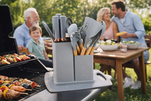 Multi-Function Silicone Kitchen Utensil & Knife Storage Set with Cutting Board - Light Gray