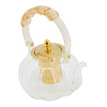 Clear Glass Tea Kettle with Gold Infuser & Glitter Handle - 1.2L