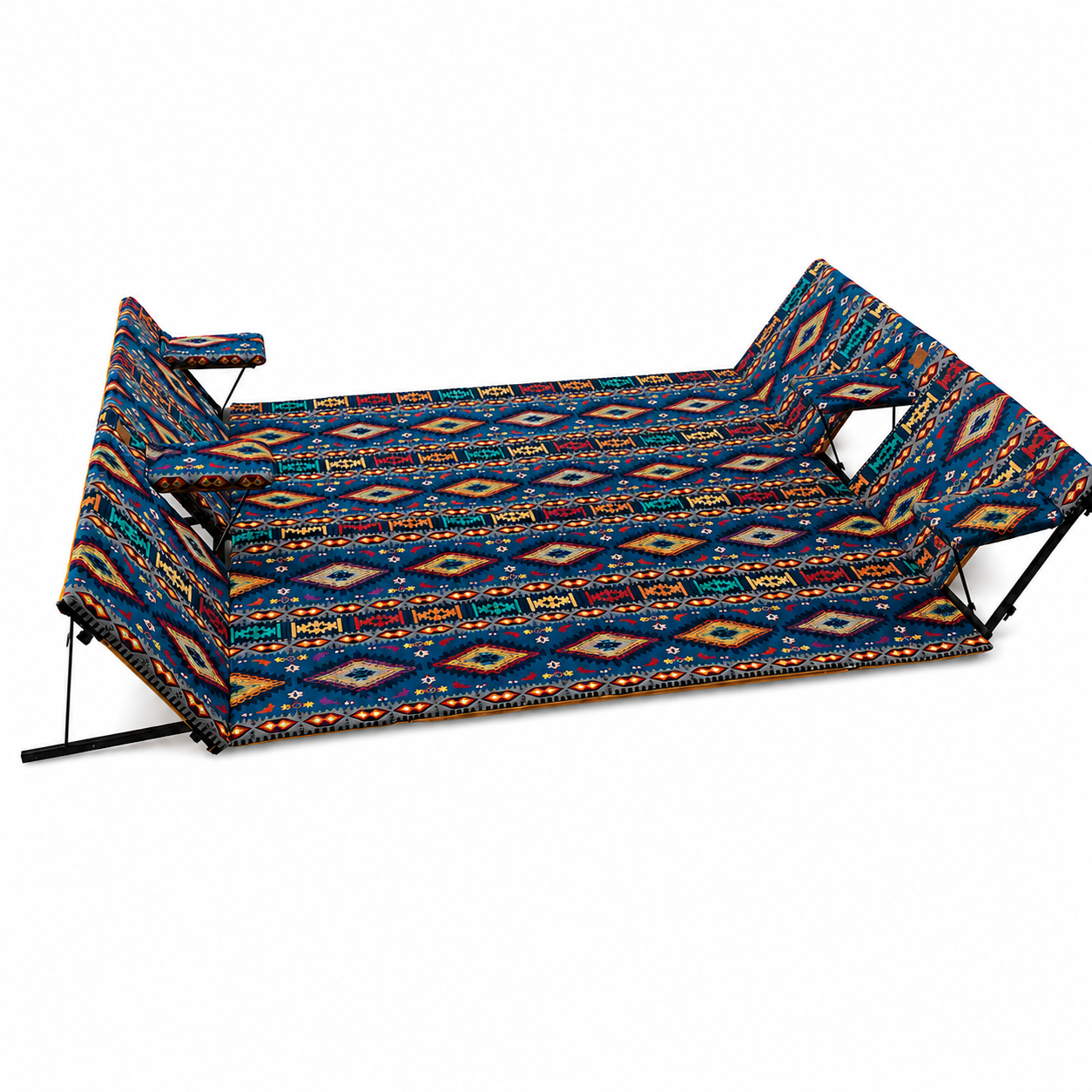 Multi-Person Foldable Arabian Majlis Floor Seating Set | Outdoor Picnic & Camping Cushion with Backrests - Blue
