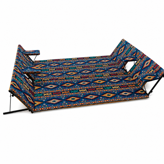 Multi-Person Foldable Arabian Majlis Floor Seating Set | Outdoor Picnic & Camping Cushion with Backrests - Blue