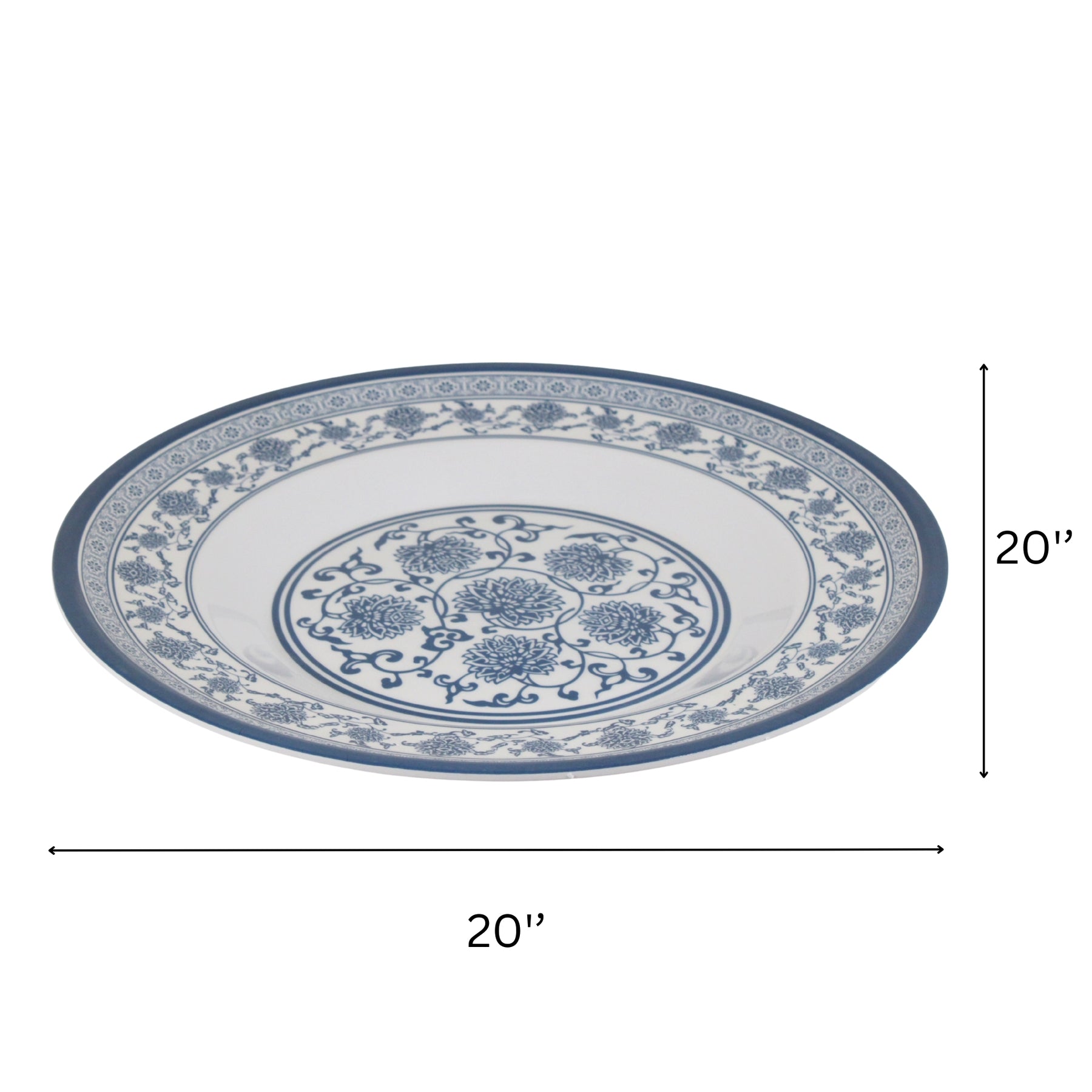 Large Round Blue and White Decorative Serving Tray - 20"