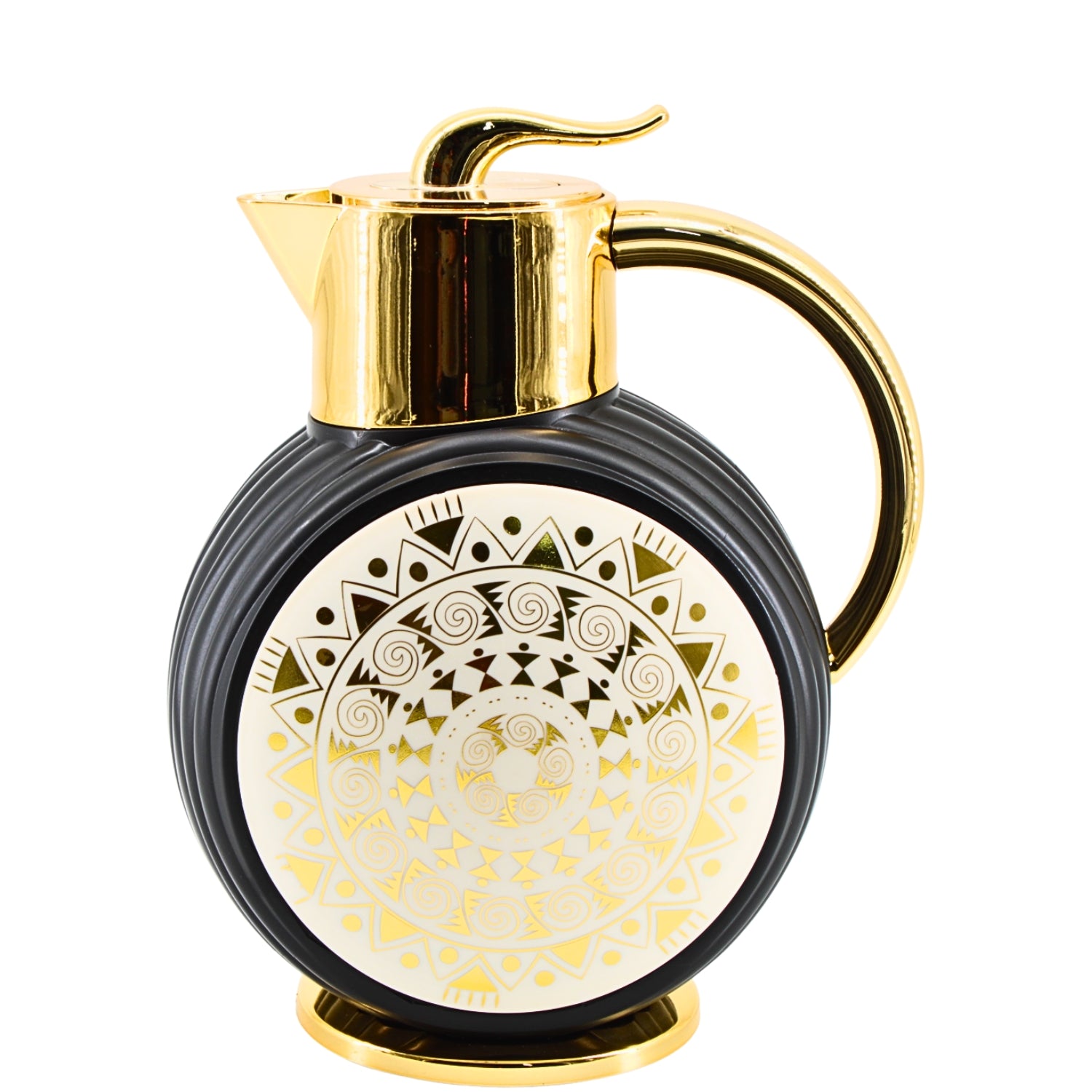 Majlis Mosaic Round Vacuum Jug Flask Black & Gold 1L