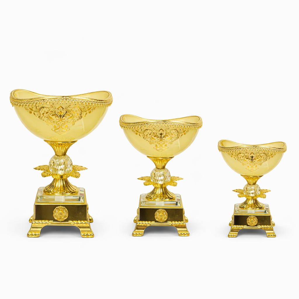 Luxury Gold-Rim Cream Pedestal Candy Bowls - Set of 3
