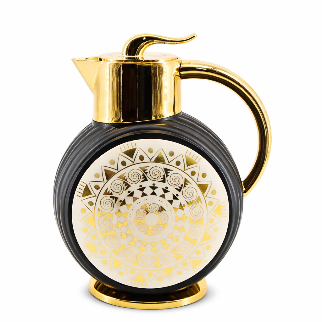 Majlis Mosaic Round Vacuum Jug Flask Black & Gold 1L