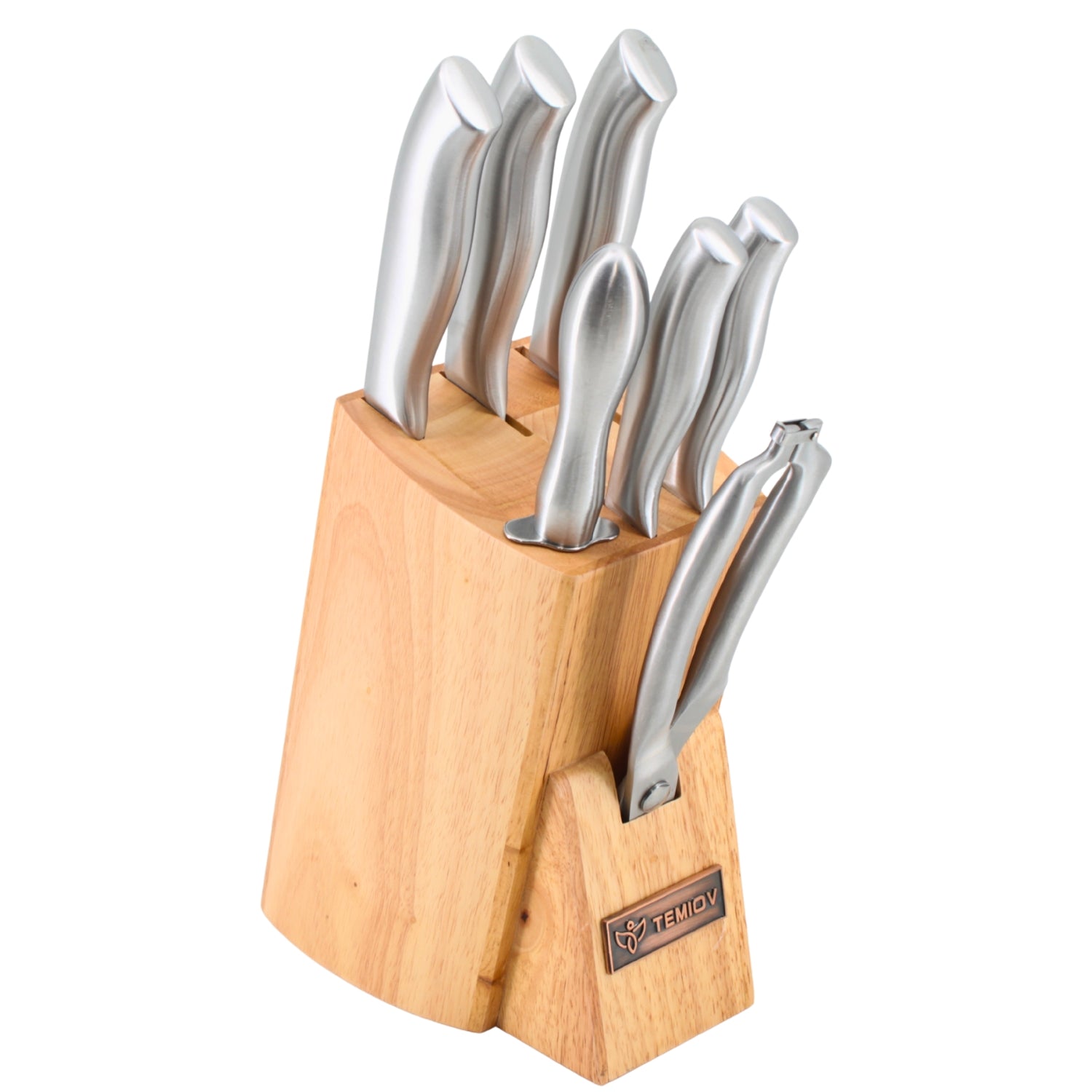 Alina Stainless Steel Knife Set with Wooden Block & Integrated Kitchen Shears