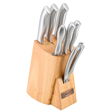 Alina Stainless Steel Knife Set with Wooden Block & Integrated Kitchen Shears