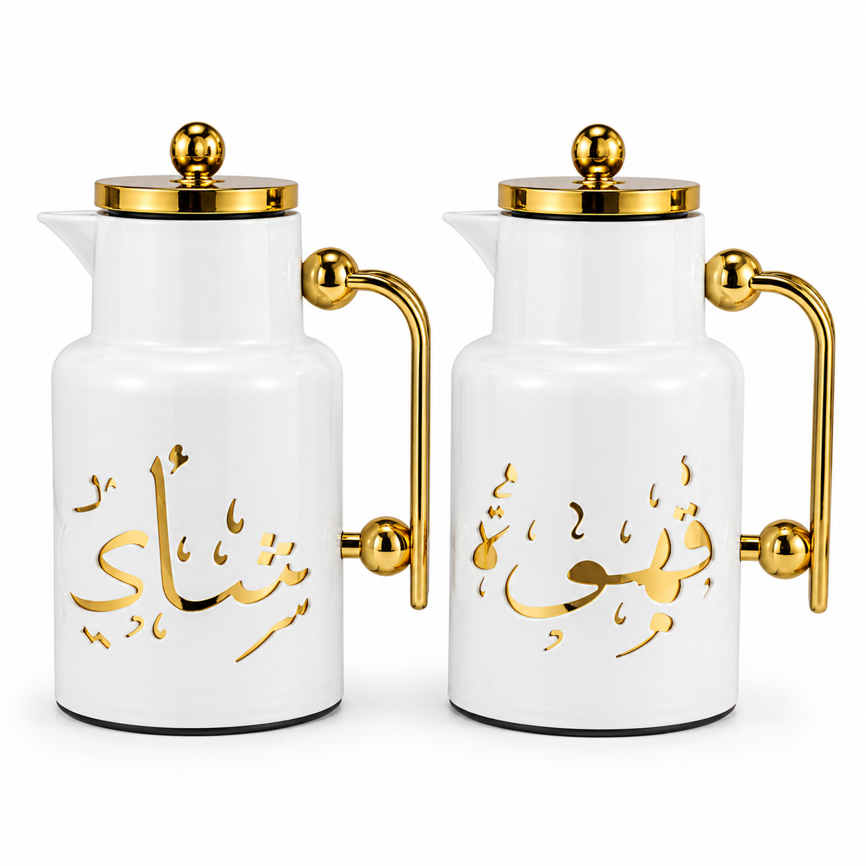 Arabic Qahwah & Shahee Vaccuum Flask Set 1.0L - White + Gold