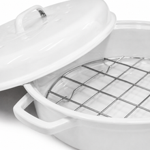 15" Oval Covered Roaster with Metal Grate - Ivory| Oven-Safe Non-Stick Bakeware