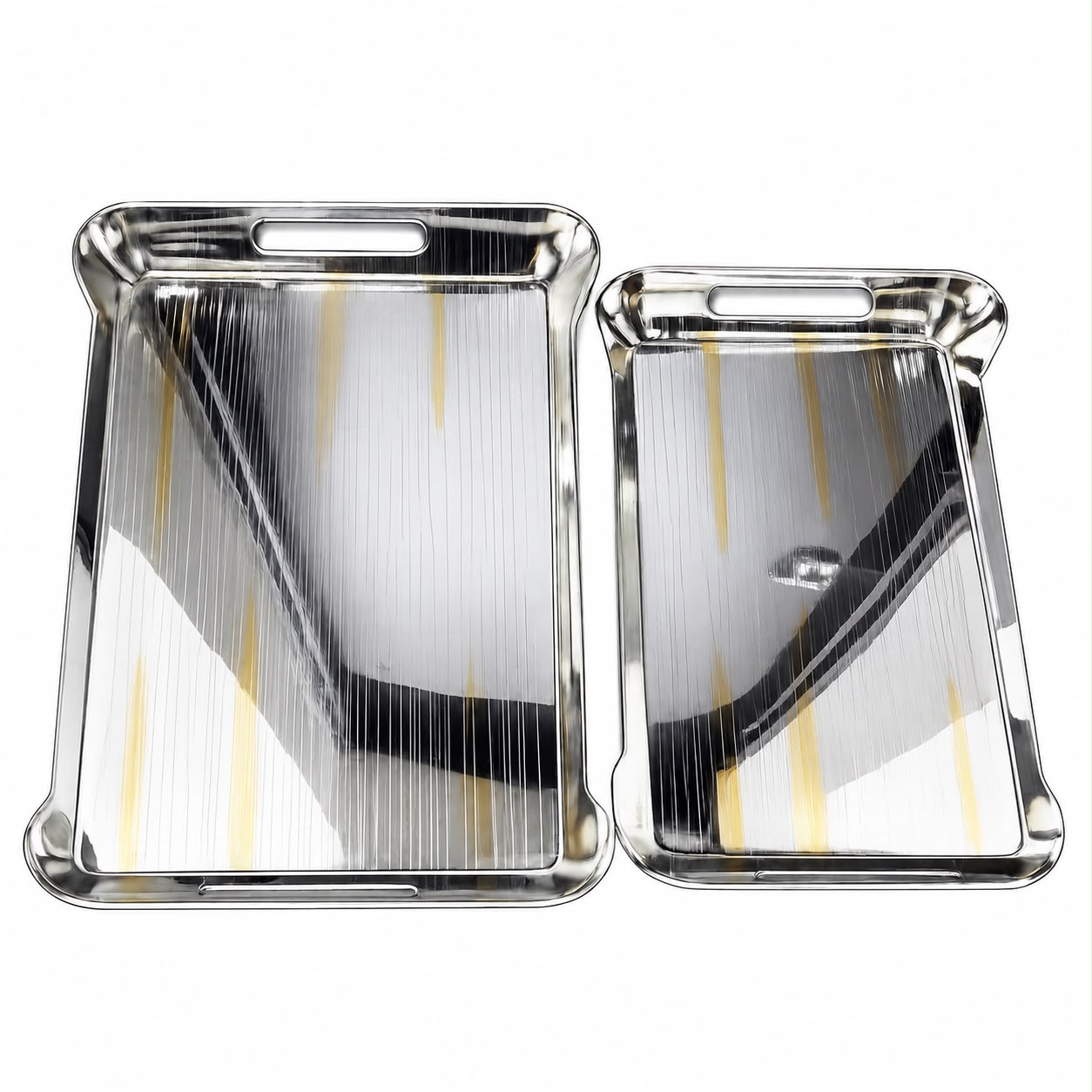 2-Piece Chrome Serving Trays with Raised Edges and Easy-Grip Handles
