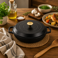 Enameled Round Shallow Cast Iron Roaster Casserole Pan - 4.5L - 11.5"
