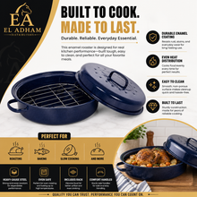 15" Oval Covered Roaster with Metal Grate - Navy Blue | Oven-Safe Non-Stick Bakeware