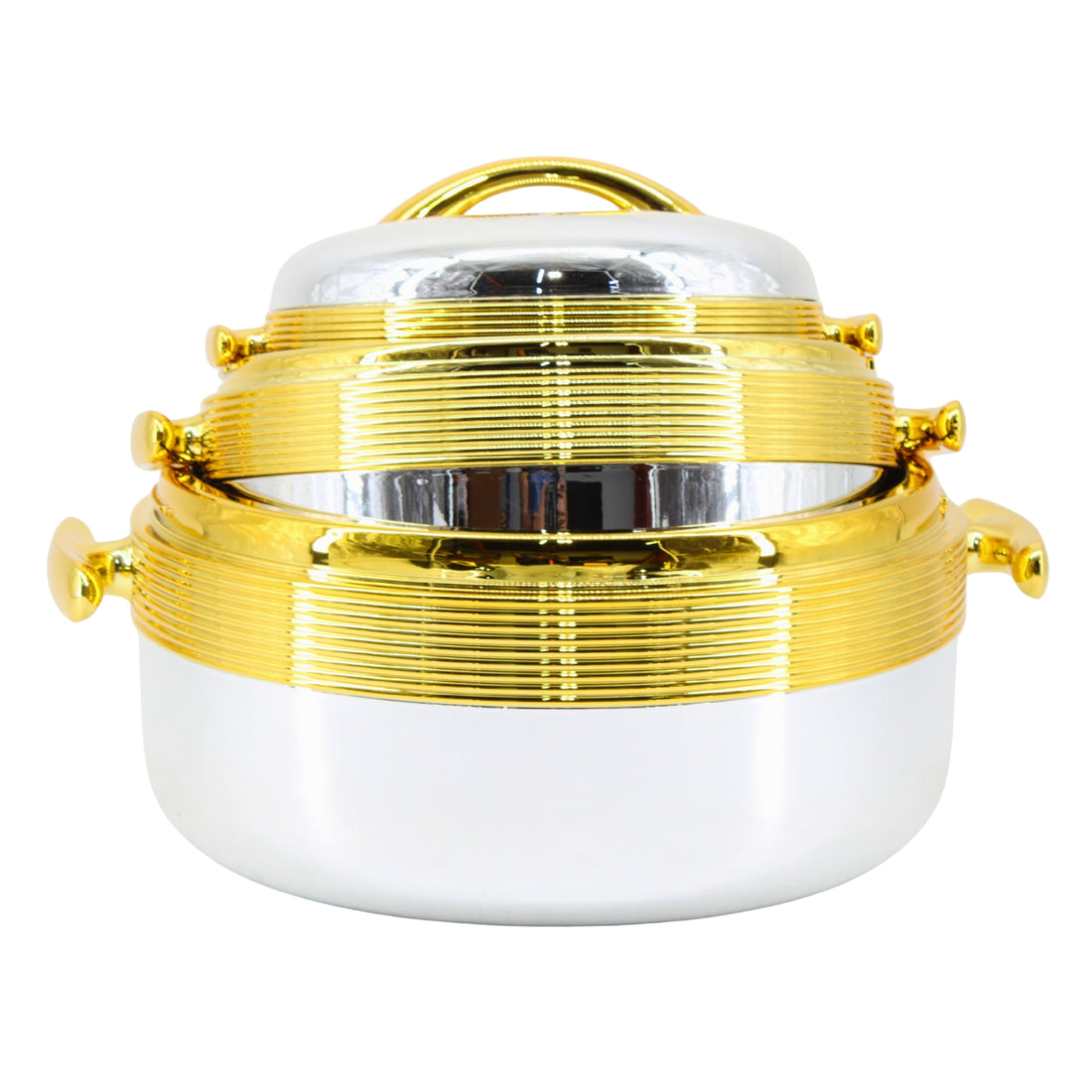 Premium Silver Insulated Casserole Set with Gold Handles - 1L, 2L & 3.5L