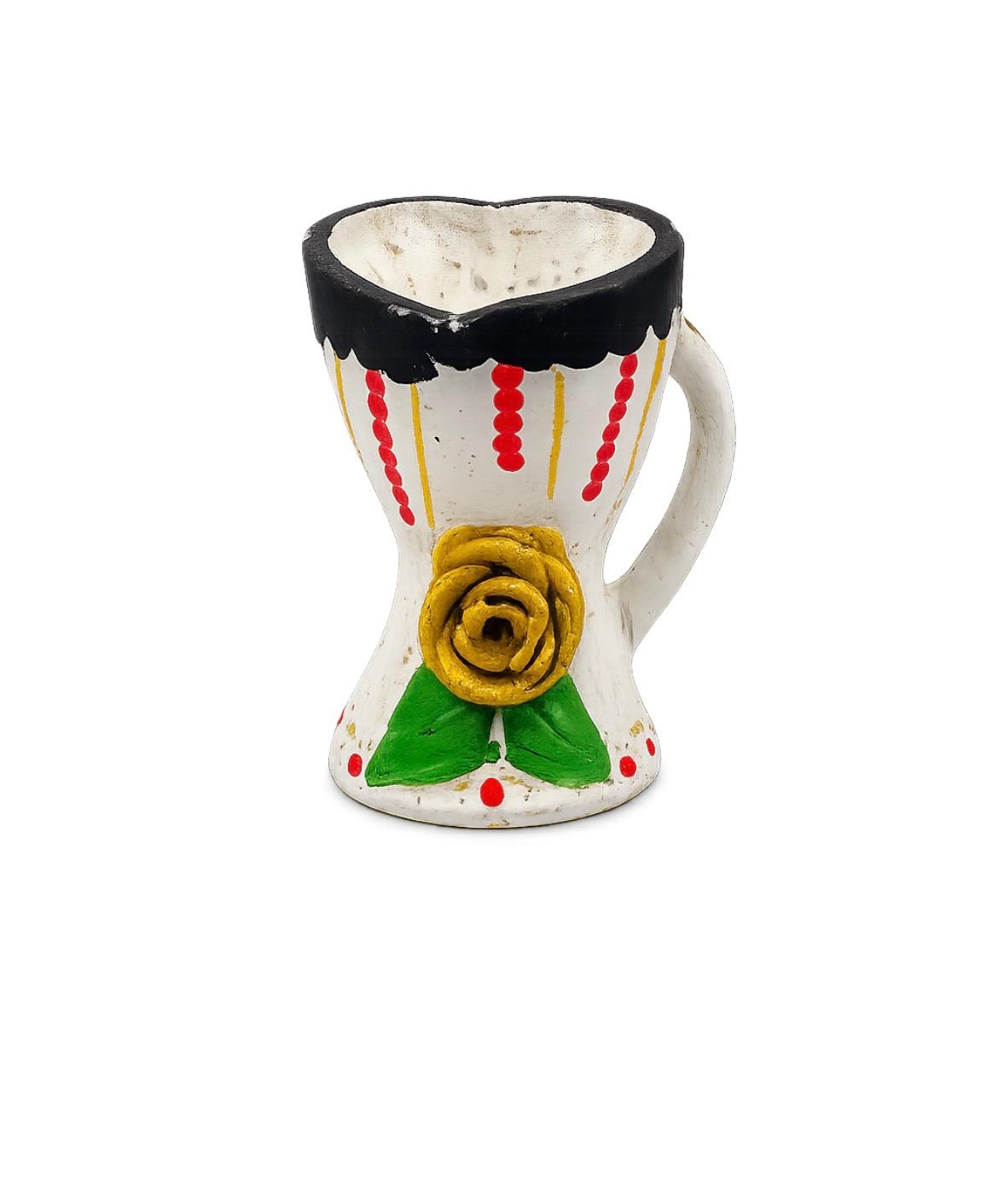 Traditional Handmade Clay Incense Burner - Gold Rose - 5.5" x 7"