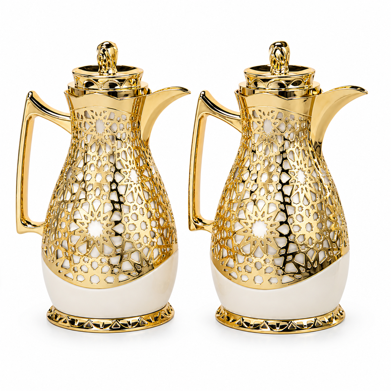 Gold & Ivory Arabic Dallah Thermal Flask Set - 1.0L + 1.0L