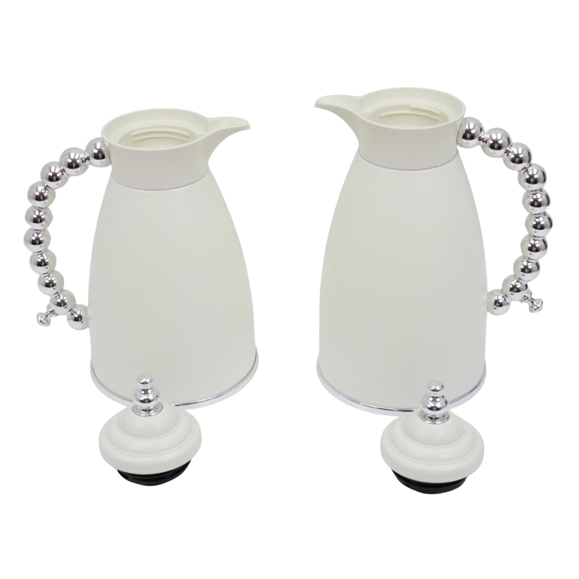White Arabic Coffee & Tea Dallah Set with Silver Beaded Handle - 0.7L & 1L (2-Piece Set)