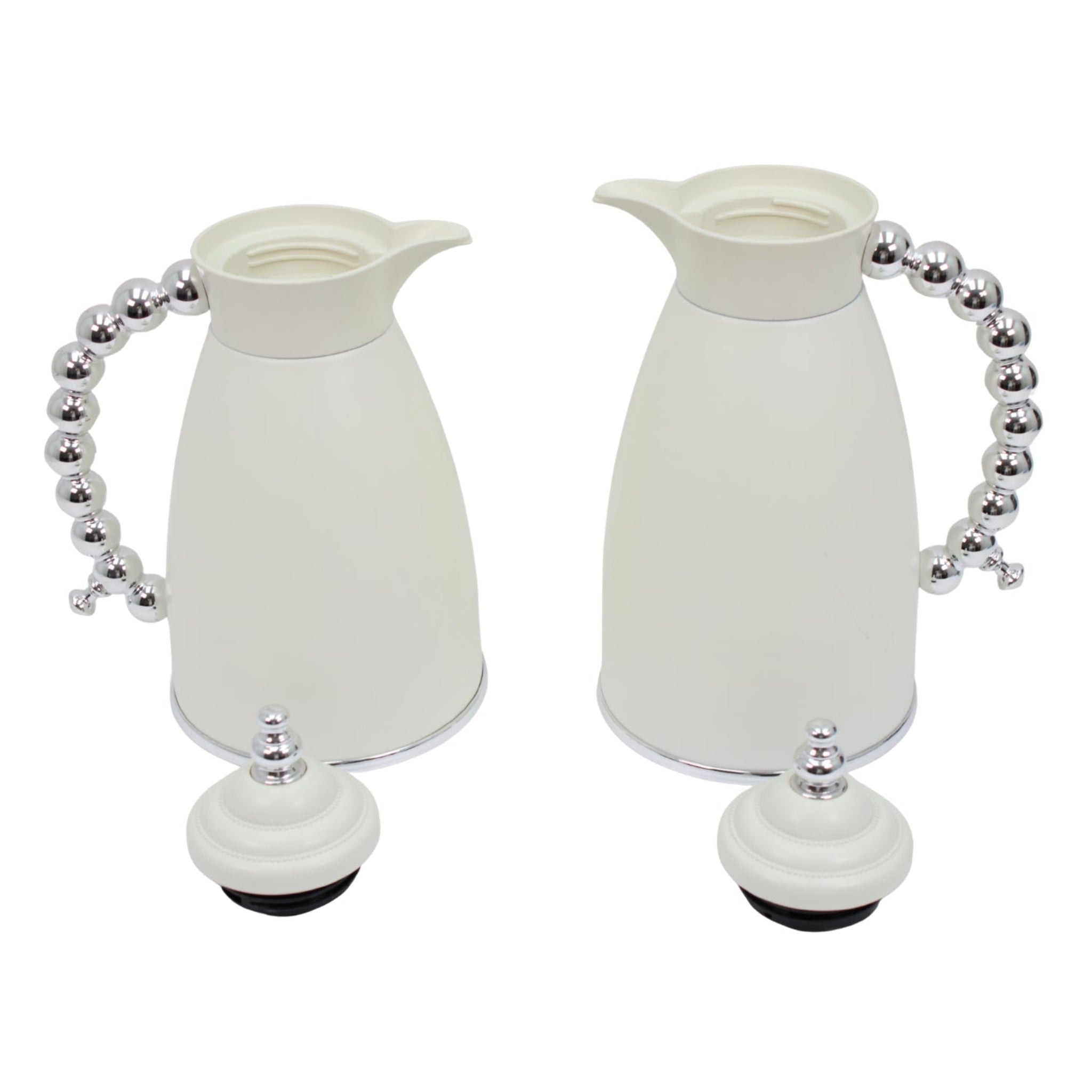 White Arabic Coffee & Tea Dallah Set with Silver Beaded Handle - 0.7L & 1L (2-Piece Set)