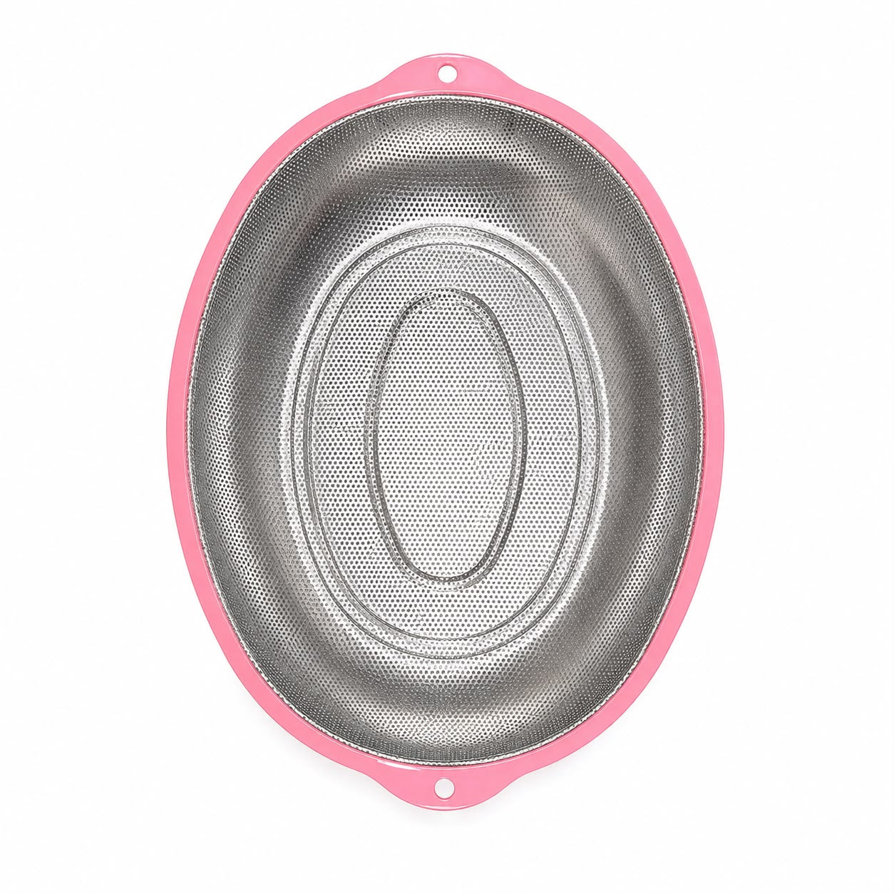 Stainless Steel Oval Mesh Strainer with Pink Color& Handles – Kitchen Colander for Washing, Draining & Rinsing Fruits and Vegetables