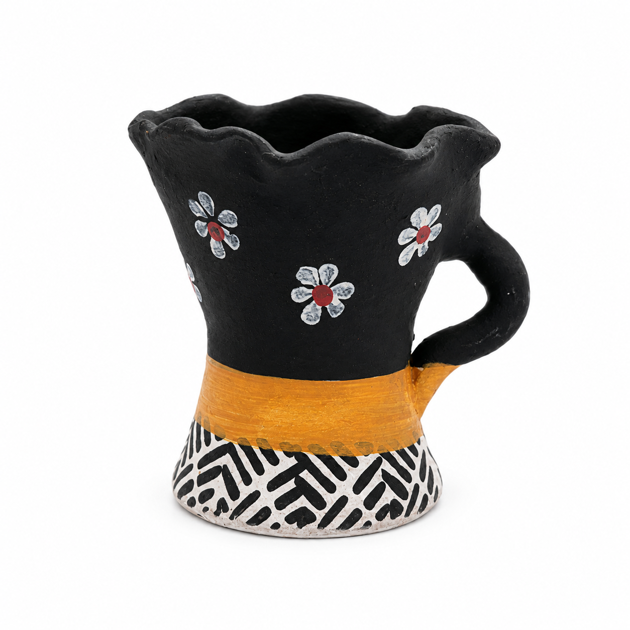 Traditional Clay Charcoal Holder Black, White and Gold Small