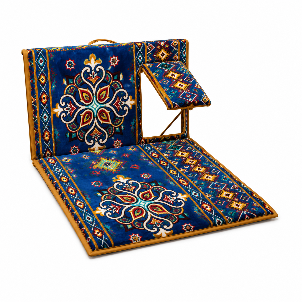 Foldable Arabian Majlis Floor Chair Cushion with Backrest - Single - Blue