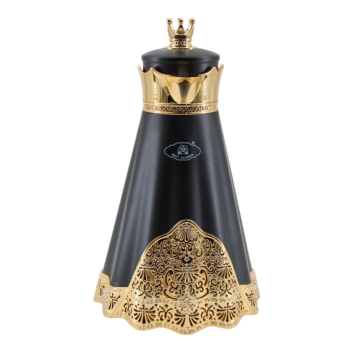 Royal Crown Arabic Coffee Vacuum Flask - Black & Gold Finish (1L)