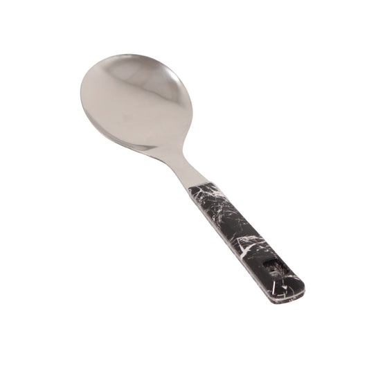 Stainless Steel Shallow Serving Spoon - Black Ergonomic Handle