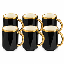 Elegant Black Geometric Mug Set with Statement Gold-Tone Handles & Rims – 6 Piece Set