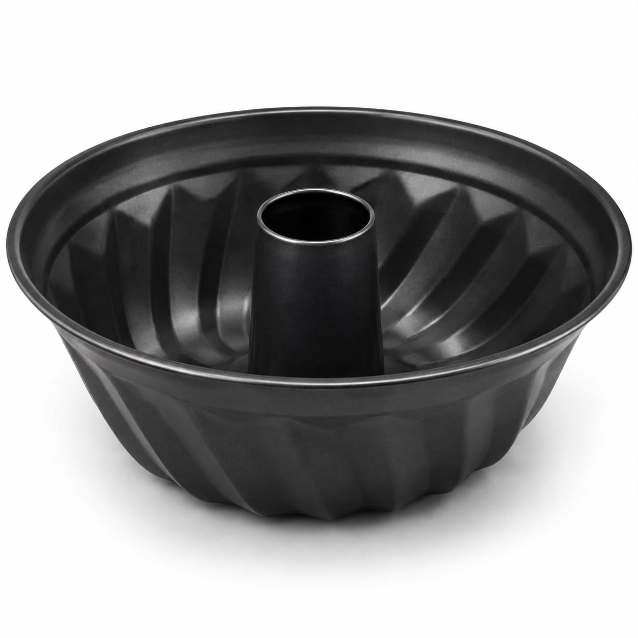 Round Ring-Shaped Baking Mold, Black-Fluted Bundt Cake Pan with Center Tube
