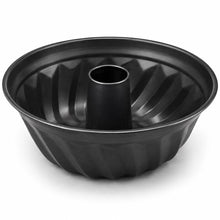 Round Ring-Shaped Baking Mold, Black-Fluted Bundt Cake Pan with Center Tube