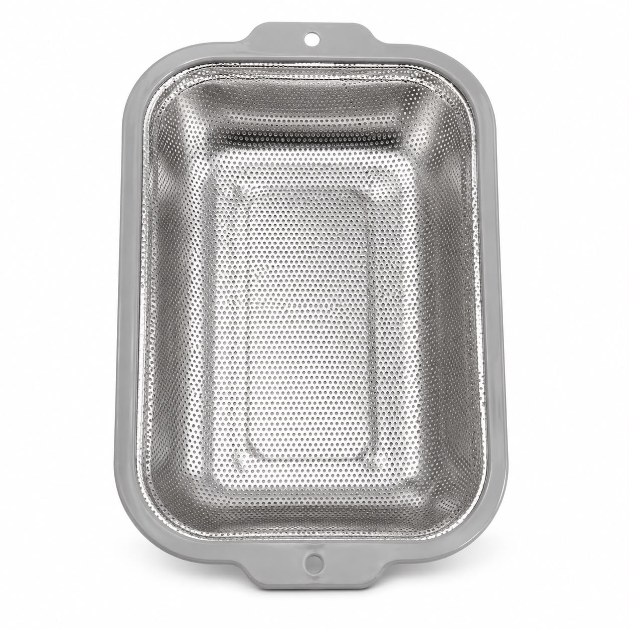 Rectangular Gray Stainless Steel Mesh Strainer Set with Color-Coated Handles – Medium Nesting Kitchen Colanders for Washing, Draining & Rinsing