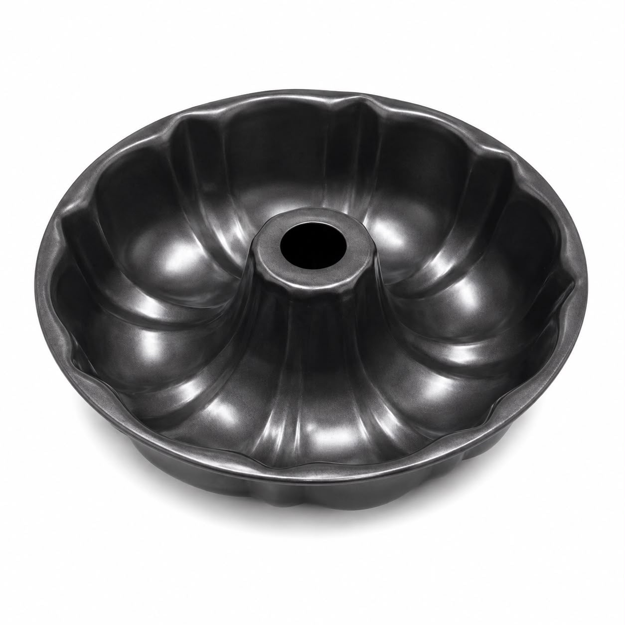 Round Tube Cake Mold with Center Chimney Black-Fluted Bundt Cake Pan Large sized