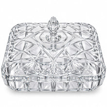 Elegant Clear Crystal-Style Covered Serving Dish with Lid – Decorative Geometric Cut Design, 11.75" Square