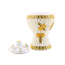 Medium White-Gold Traditional Clay Incense Burner - Beige Abstract Design