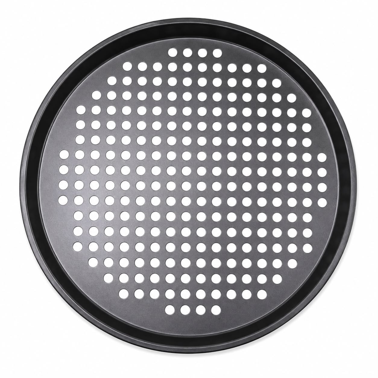 Round Perforated Pizza Pan – Ventilated Pizza Baking Tray with Raised Rim, Black